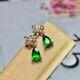 4ct Pear Cut Green Emerald & Diamond Drop & Dangle Earrings 14k Rose Gold Finish