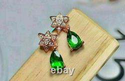 4Ct Pear Cut Green Emerald & Diamond Drop & Dangle Earrings 14K Rose Gold Finish