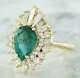 4ct Pear Cut Green Emerald Diamond Halo Engagement Ring 14k Yellow Gold Finish