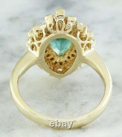 4Ct Pear Cut Green Emerald Diamond Halo Engagement Ring 14K Yellow Gold Finish