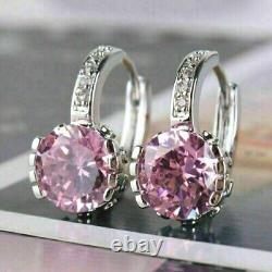 4.00 Ct Oval Cut Pink Sapphire Simulated Drop Earrings 14K White Gold Plated