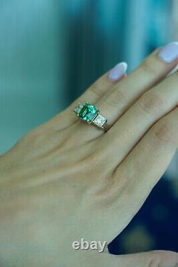4.35 carat Natural Green Tourmaline Diamond Ring Gold 5 6 ct engagement