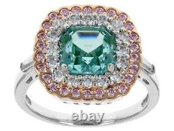 4.38 ct Princess Green, Pink & White CZ In 925 Sterling Silver Solitaire Ring