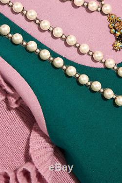 $4.8K GUCCI Pearls Embellished Green & Pink Wool-Blend Mini Dress XL NEW + TAGS