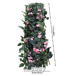 4 Expandable Faux Ivy Fencing Panels Green and Pink Privacy Screen Decorations