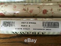 4 Rolls Vintage Waverly Wallpaper 576304 Cream Pink Green Small Flower Rose USA