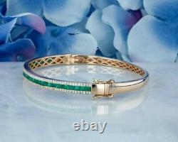 5Ct Princess Cut Green Emerald Lab Created Bangle Bracelet 14K Rose Gold Finish
