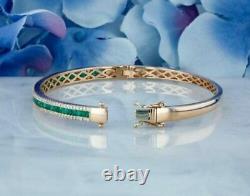 5Ct Princess Cut Green Emerald Lab Created Bangle Bracelet 14K Rose Gold Finish