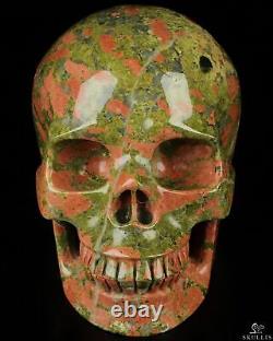5.0 Pink & Green Unakite Hand Carved Crystal Skull, Realistic, Crystal Healing
