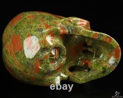 5.0 Pink & Green Unakite Hand Carved Crystal Skull, Super Realistic, Healing