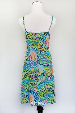 60's NANETTE LEPORE Retro Blue Green Pink Vintage Psychedelic Cage Mod Dress 6
