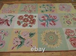 6x9 French Aubusson Needlepoint area rug Floral flat weave Green Pink Yellow