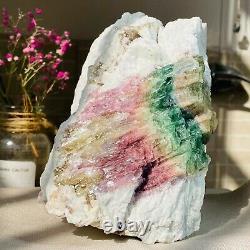 7.22lb Rare Natural Pink Green Tourmaline Quartz Crystal Gemstone Specimen