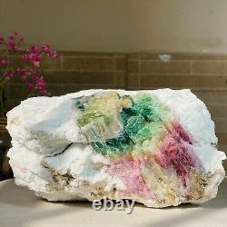 7.22lb Rare Natural Pink Green Tourmaline Quartz Crystal Gemstone Specimen