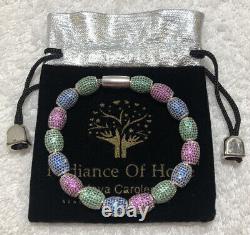 7.5 inch Green, Blue, and Pink Cubic Zirconia and Sterling Silver Bead Bracelet