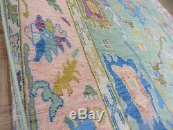 7'8 x 10 Hand Knotted Green Pink Turkish Colorful Oushak Oriental Rug G7832