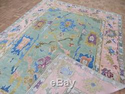 7'8 x 10 Hand Knotted Green Pink Turkish Colorful Oushak Oriental Rug G7832