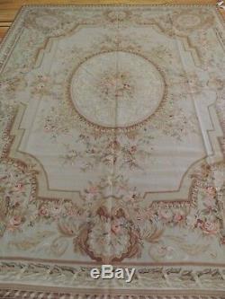 8x10 French Aubusson Needlepoint oriental area rug Gray Beige Pink Green