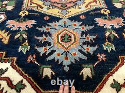 8x10 HAND-KNOTTED BLUE WOOL RUG NEW green dark navy pink green handwoven tribal