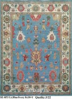 8x10 Oushak Handknotted Wool Rug Color Pink, Blue, Ivory, Green, Red, Tan1/2' pile