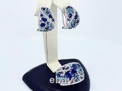 925 Sterling Silver Cluster Pink Blue Green Ring and Jewelry Set