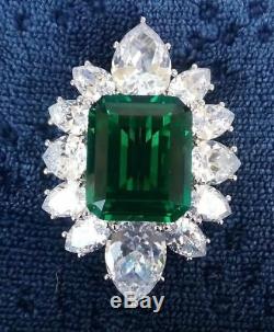 925 Sterling Silver Cz Beautiful Green Emerald Cut White Pear Brooch Pink Gift