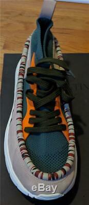 $945 Mens Valentino Garavani Wallaby Sock-Knit Sneakers Green/Pink 43 US 10