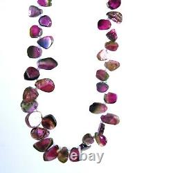 98 Ct Natural Pink Green Watermelon Tourmaline Polished Slice 21 Inch Necklace