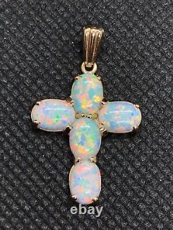 9ct Yellow Gold White, Pink & Green Opal Cross With Fluted Pendant Bail