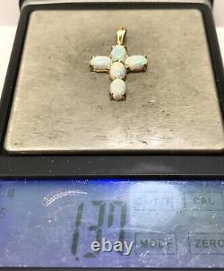 9ct Yellow Gold White, Pink & Green Opal Cross With Fluted Pendant Bail