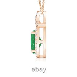 ANGARA Vintage Style Emerald Pendant with Diamond Halo in 14K Solid Gold