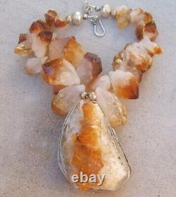 Aimee Fuller Peach Aventurine Gemstone Necklace Chunky Beaded Necklace Orange