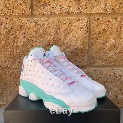 Air Jordan 13 Retro White Soar Green Pink (GS) Basketball Sneakers 439358-100