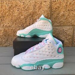 Air Jordan 13 Retro White Soar Green Pink (GS) Basketball Sneakers 439358-100
