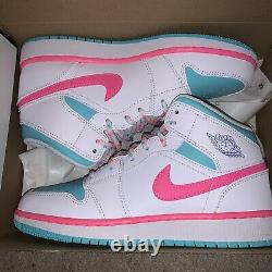 Air Jordan 1 Mid Digital Pink Green Solar White 555112-102 Size 6.5Y / Womens 8