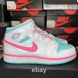 Air Jordan 1 Mid Digital Pink Green Solar White 555112-102 Size 7Y/ Womens 8.5