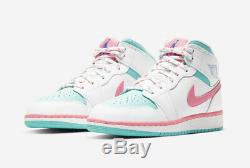 Air Jordan 1 Mid White/Digital Pink/Aurora Green 555112-102 Size 6.5Y NEW