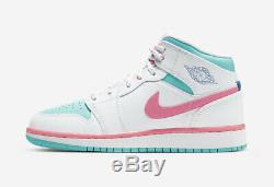 Air Jordan 1 Mid White/Digital Pink/Aurora Green 555112-102 Size 6.5Y NEW