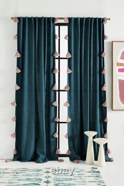 Anthropologie Mindra Curtain Panel -green/blue Striped/pink Tassels New