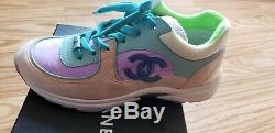 Authentic Chanel Sneakers Green/Purple/Pink New In Box 9.5/39.5 Super Cute
