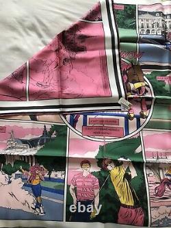 Authentic Hermes Wow Double Face Silk Scarf 90cm Rose Pink Vert Green