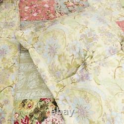 BEAUTIFUL COZY COTTAGE King QUILT SET CHIC COUNTRY PINK ROSE GREEN BLUE SHABBY