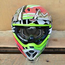 BELL MX-9 MIPS MOTOCROSS HELMET TAGGER ASYMETRIC PINK GREEN with 100% Goggles