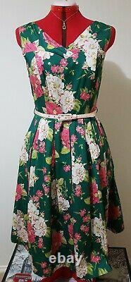 BNWT Review Harmony Floral Dress in Foliage Green & Pinks Fit & Flare Midi 12