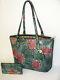 Brahmin Retired Ltd Ed Solandra Floral Pink And Green Asher Tote And Wallet Nwt