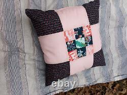 BRAND NEW Homemade Twin Quilt, Navy Pink Yellow Green Peach with Pillow, 70 x 44