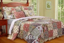 Beautiful 5 Pc Floral Patchwork Blue Green Pink Purple Red Rose Soft Quilt Set