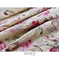 Beautiful Chic Cottage Shabby Pink Red Ivory Yellow Green Floral Rose Quilt Set