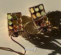 Beautiful Colours Yellow Pink Green Natural Sapphire, 9 Ct Solid Gold Earrings