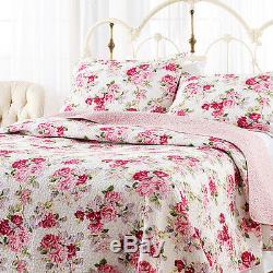 Beautiful Cottage Chic Rose White Purple Red Purple Green Lilac Pink Quilt Set